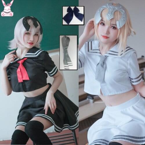 Anime Fate Grand Order Alter Jeanne d'Arc JK Dress Coplay Costume Lolita Lovely Sailor Suit White Black H