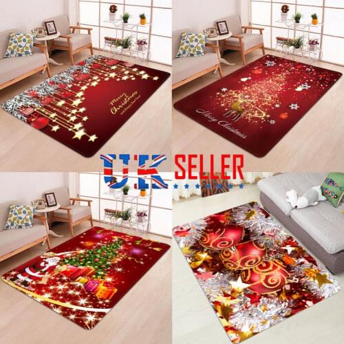 Christmas Carpet Rug 3D Flannel Santa Claus Anti-slip Kitchen Dinning Room Fireplace Floor Durable Xmas Home Decor Floor Rug