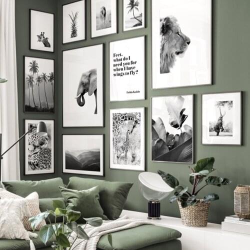 Leopard Elephant Lion Giraffe Palms Hills Vintage Nordic Poster Wall Art Print Canvas Painting Decor Pictures For Living Room