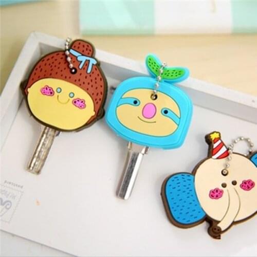 Cartoon Silicone Protective Key Cover for Key Decoration Control Dust Cover Organizer Door Key holder Cute silica Key Case Chain