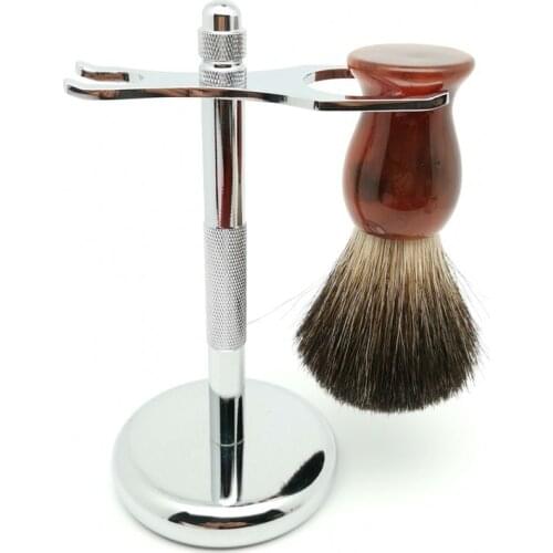 TEYO Black Badger Hair Shaving Brush and Shaving Stand Set Perfect for Man Shave Cream Double Edge Razor Tools