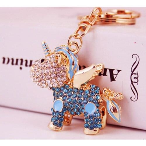 New Metal Shiny Rhinestone Cartoon Unicorn Keychain Creative Fashion Universal Bag Mobile Phone Car Pendant Fun Keychain
