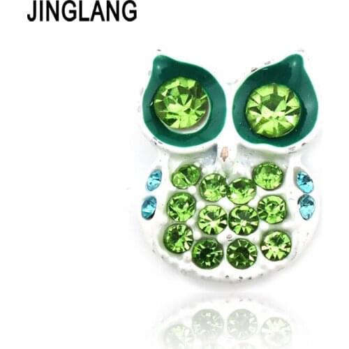Wholesale Price! DIY Fashion Interchangable Green Crystal Owl Snap Buttons for Bracelets Necklace Accessories
