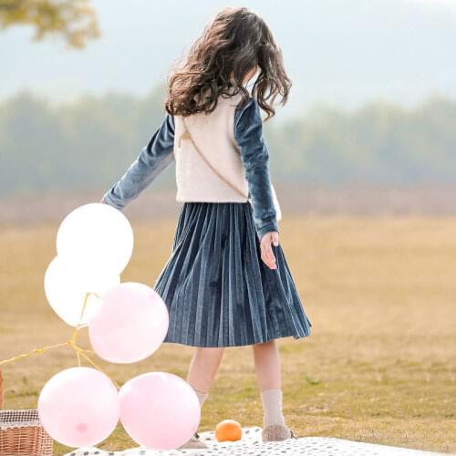 Girls Spring Suit 3-13 Years Old Childrens Golden Velvet Princess Dresses Autumn/Winter Vest and Dress 2 Piece Sets for Kids