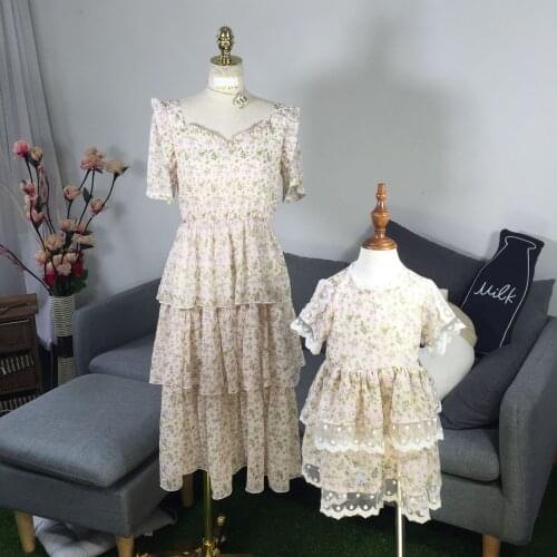 Mum and Daughter Dress Evening Dresses Mother and Daughter Mommy and Baby Matching Dresses Summer Flower Short Sleeve Dresses