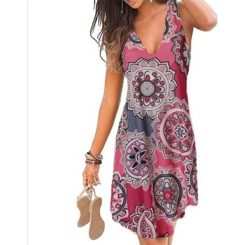 4xl 5xl Plus Size Dresses Women 2021 Sexy Summer Beach Short Dress Casual Sleeveless Deep V-neck Ladies Folk Floral Print Dress