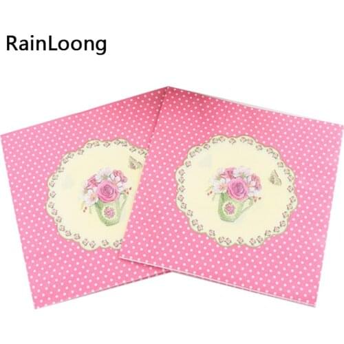[RainLoong] Pink Flower Paper Napkins 2 ply Festive & Party Tissue Dinner Serviette Guardanapo 33cm*33cm 1 pack (20pcs/pack)