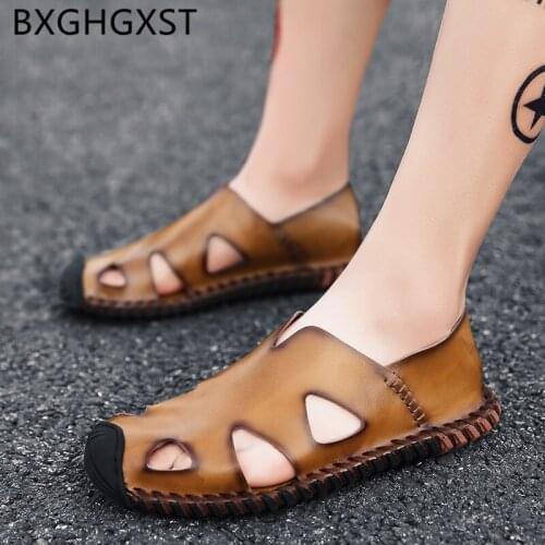 Beach sandals men 2020 summer outdoor sandals men casual shoes flat fashion genuine leather sandals men designer shoes ayakkabı