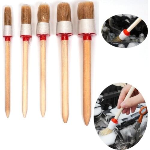 Car Side Seam Detail Brush Cleaning Brush For Air Outlet Engine Air Conditioner Cleaning Round Head Wooden Soft Brush Set