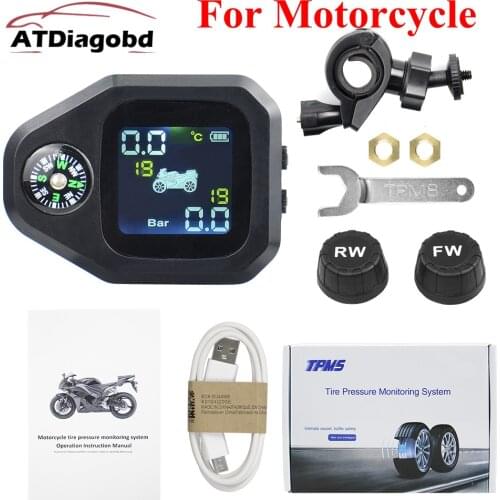 Atdiag Tire Pressure Alarm USB Interface TPMS Tire Pressure Monitoring System Motorbike Motorcycle 2PCS Sensor Real-Time Display