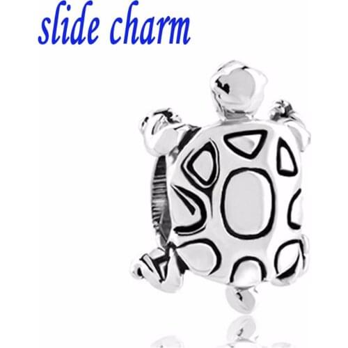 Slide charm Free shipping Christmas gift turtle beads fit Pandora bracelets charm bracelets and jewelry accessories