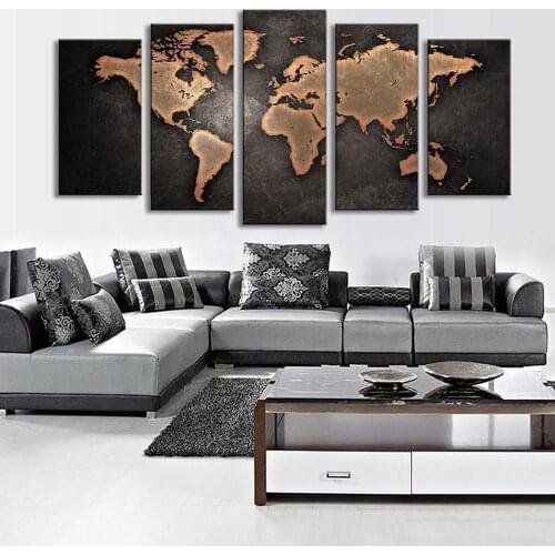 Modern Canvas Pictures HD Printed Wall Art Framework 5 Pieces Retro World Map For Living Room Home Decure Wall Art Posters Decor