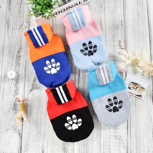 Paw Print Sports Dog Hoodie Sweatshirt Clothing For Puppy Small Animal Cats Winter Warm Cotton Pet Cat Jacket Coat Two Legs Pugs