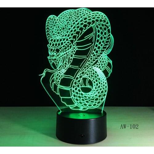 Snake 3D LED lamp Cobra Night Light Lamp illusion Light Touch Sensor USB Acrylic Lamp Home Office Light 7 Color AW-102