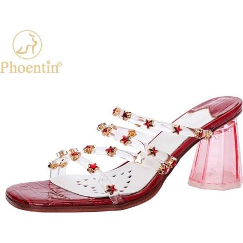 Phoentin Fashion PVC slippers for women open toe high heels shoes sexy party red out door sandals large size 34-42 FT1508