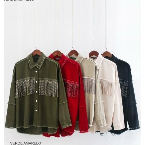 Spring Autumn Women Frayed with Fringe Denim Jacket Vintage Long Sleeve Jeans Coat Female Tassel Outerwear Chic Tops