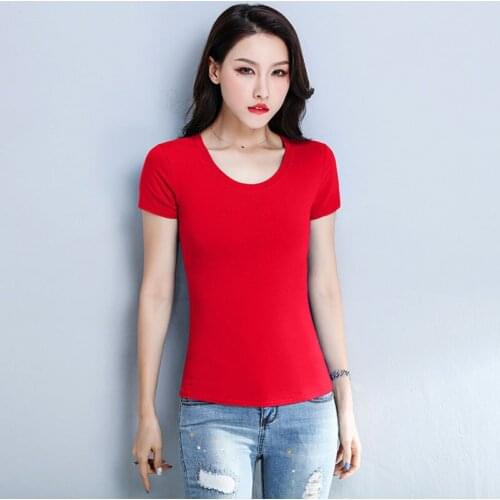 2021 new Womens T-shirt Summer Plus Size Tee Basic Shirts Women Solid O Neck Short Sleeve Long Casual Female Tops Femme Girls