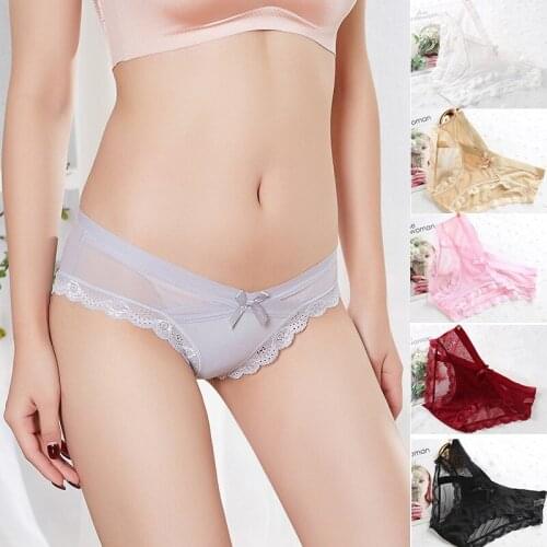 Womens Sexy Lace Panties Seamless Underwear Briefs Nylon Silk for Girls Ladies Bikini Cotton Crotch Transparent Lingerie D3