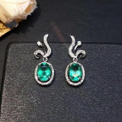 100% Fashion cute flame natural green Emerald water drop earrings Natural gemstone earrings 925 silver female party gift jewelry