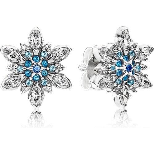 Genuine 925 Sterling Silver Earring Crystalized Snowflake Crystal Pan Earrings For Women Wedding Party Fashion Jewelry