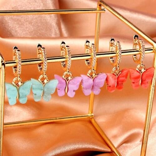 2020 New Hot CZ Cherry Butterfly Heart Drop Earrings for Women Gold Color Fashion Earrings Charm Fashion Wedding Jewelry Gift