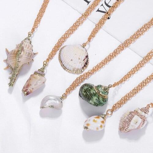 Seashell Women Jewelry long Pendant Necklace Pendant Gold Color Shell Gold Color Chain