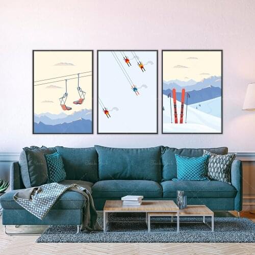 Winter Skiing Prints, Snow Ski Poster, Ski Lift Mountain, Nordic Wall Art, Skiing Wall Decor, Skier Dream Gift, Vintage Ski