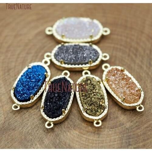 10Pcs Setting Gold Electroplated Roundrect Double Bail Pendant Mix Color Druzy Crystal Double Bail Pendant 10x16mm PC8235