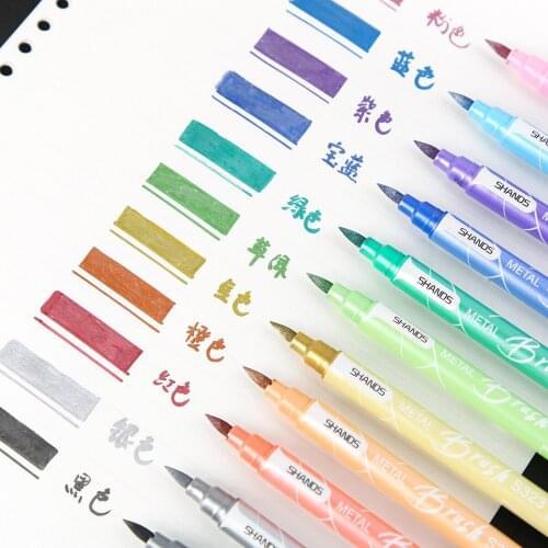12Colors Metallic Marker Double Head Pens for Rock Painting Point Metallic Color Markers for Ceramic Glass Plastic Scrapbooking