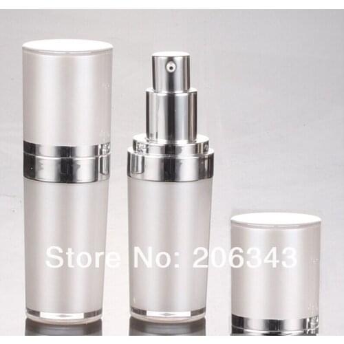 15ml pearl white Acrylic cone-shape press pump lotion.emusion bottle with silver pump ,press pump bottle ,Cosmetic bottle
