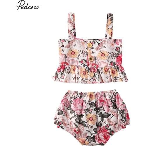 2020 Baby Summer Clothing Infant Kids 0-4Y Baby Girl Floral 2Pcs Set Crop Vest Tops Ruffled Bottoms Colorful Clothes Outfits