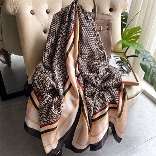 2021 Women Silk Winter Scarf Luxury Design Print Lady Beach Shawl Scarves Fashion Smooth Foulard Female Hijab