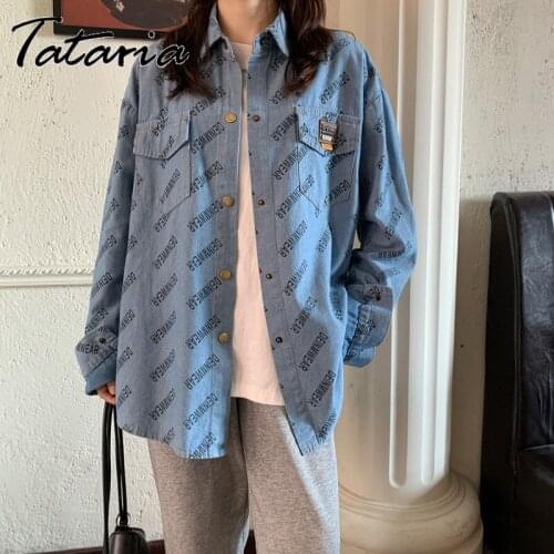 2021 Cool Girl Soft Denim Shirt Letter Print Womens Autumn Jackets Thin Sunscreen Long Sleeve Pocket Top Female Wear Shirt Coat