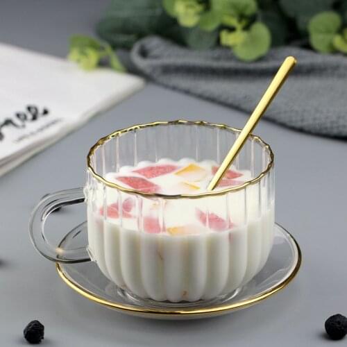 450ML Transparent Breakfast Oatmeal Glass Mug With Spoon Saucer Milk Yogurt Cup Crystal Mugs Handle European Style Glass Cup