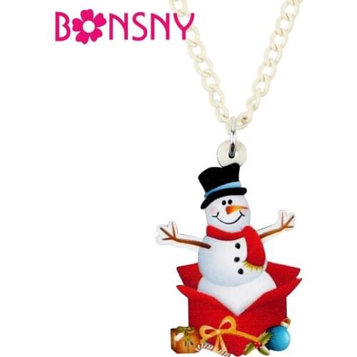 Bonsny Acrylic Christmas Gift Box Snowman Necklace Pendent Choker Jewelry Lady Girls Teen Festival Decoration Gift 2019 New Bulk