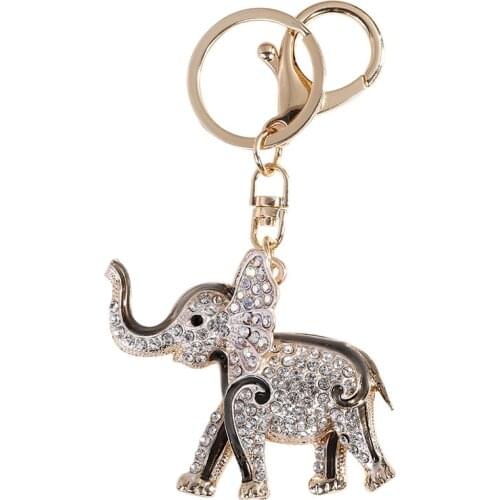 Lucky Enamel-Crystal-Animal Keychain Cute heart-Hollowing-out Elephant Pendants Jewelry Car Key Chain Ring Holder Souvenir Gift