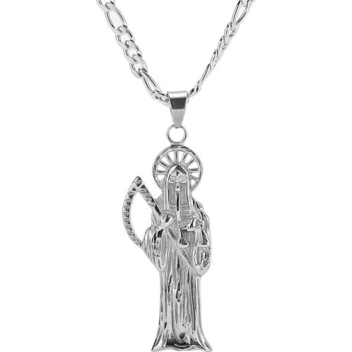 High Quality Skeleton Jewelry High Polish Stainless Steel Santa Muerte Charm Chains Necklace Pendant DIY Jewelry Making Findings