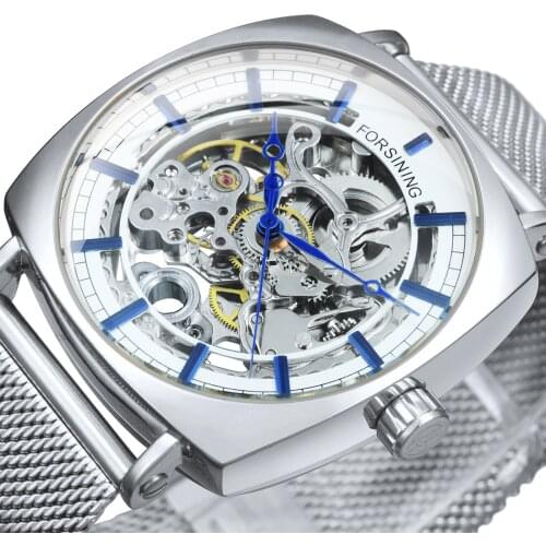 FORSINING Classic Skeleton Automatic Mechanical Watch Men Carved Dial Metal Mesh Strap Mens Watches Top Brand Luxury Wristwatch