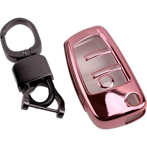 Car Flip Key Case Cover Shell Fob Soft TPU Pink Fit For Audi Q3 Q7 A1 A3 S3 TT 2015 Replacement