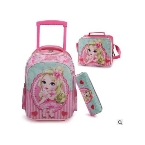Children school Trolley backpack Bag kids School wheeled backpack bag for girls with lunch bag set Rolling school bag wheels