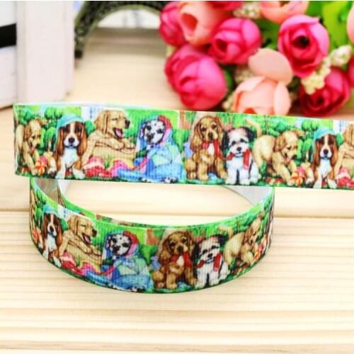 DHK 7/8'' 5yards dog printed grosgrain ribbon headwear hair bow diy party decoration OEM Wholesale 22mm C997