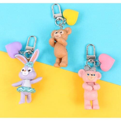 Disney Car Key Chain Daffy Bear Stella Rabbit Keychain Resin Doll Airpods Protective Case Pendant Bag Pendant Keyring