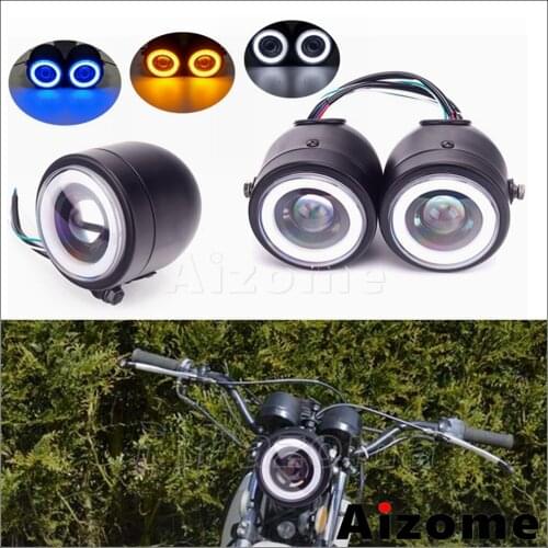 Motorcycle Double Front LED Light Twin Headlight Custom Headlamp For Herley Softail Cafe Racer Honda Suzuki Yamaha Kawasaki BMW