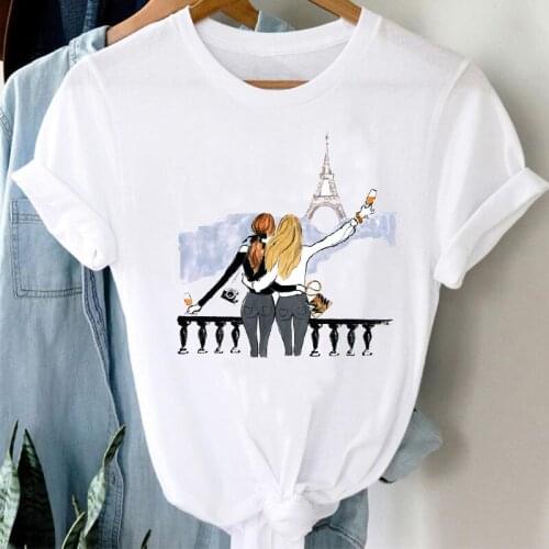 T-shirts Women Cartoon Sister Girl Friends Casual Travel Fashion Clothes Graphic T Tshirt Top Lady Print Female Tee T-Shirt