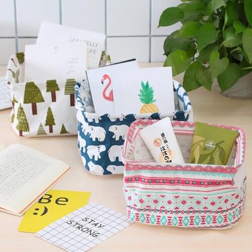 Cotton Foldable Makeup Storage Basket Desktop Storage Boxes Organizer for Underwear Cosmetic Jewelry Scarf Sock Jewelry Headwear