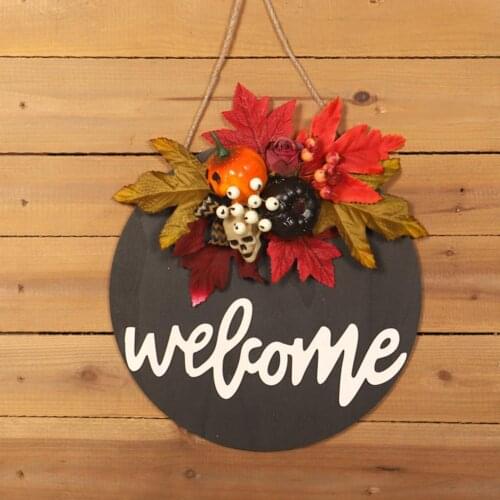 Halloween Skeleton Skull Decoration Pumpkin Maple Leaf Hanging Ornament Welcome Wreath Door Indoor Wall Hanging Decor Dropship