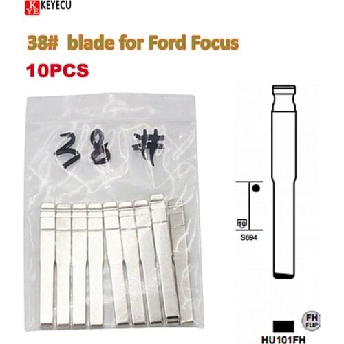 Keyecu 10pcs/lot, Remotes Flip Blade 38# for KD Remote, HU101 blade for Ford Focus Mondeo CMAX FIESTA GALAXY