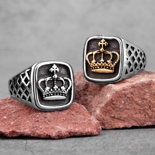 Crown Gold Silver Color Men Rings Punk Hip Hop Trendy Cool for Boyfriend Male Stainless Steel Jewelry Creativity Gift Wholesale
