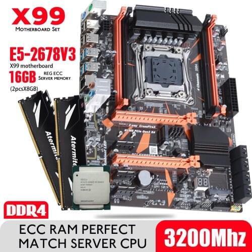 Atermiter X99 D4 DDR4 Motherboard Set with Xeon E5 2678 V3 LGA2011-3 CPU 2pcs X 8GB = 16GB 3200MHz DDR4 PC4 Memory REG ECC RAM