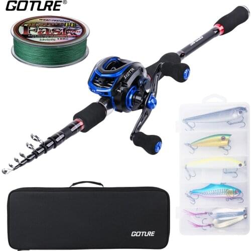 Goture Portable Telescopic Spinning /Casting Rod Combo Fishing Rod Set Lure Line Reel Bag Kit For Travel Fishing